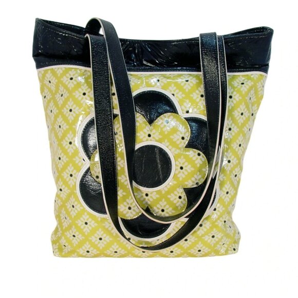 VERA BRADLEY Green/Black Daisy Floral Vinyl Shopper Tote Bag - MINT - Picture 1 of 9